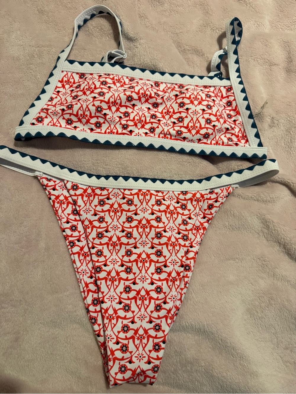 SHEIN Red and White Patterned Bikini Set